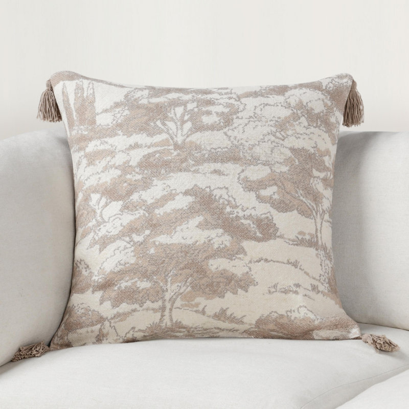 Stonework 22" Cotton Linen Blend Throw Pillow, Clay Brown, Beige/Cream Toile