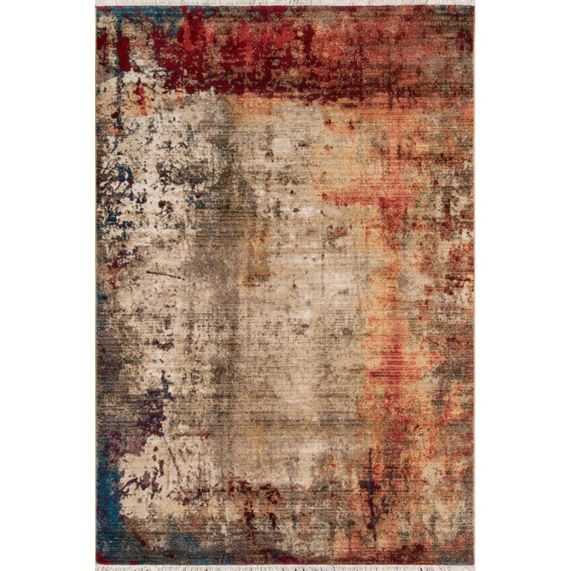 Tapis beige abstrait Metcalf, Rectangle 7 pi 6 po x 9 pi 6 po