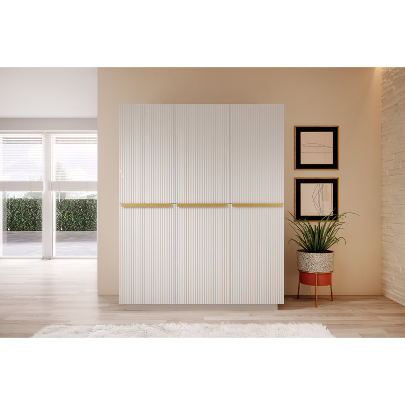 Altje 3 Door Manufactured Wood Wardrobe, White/Gold