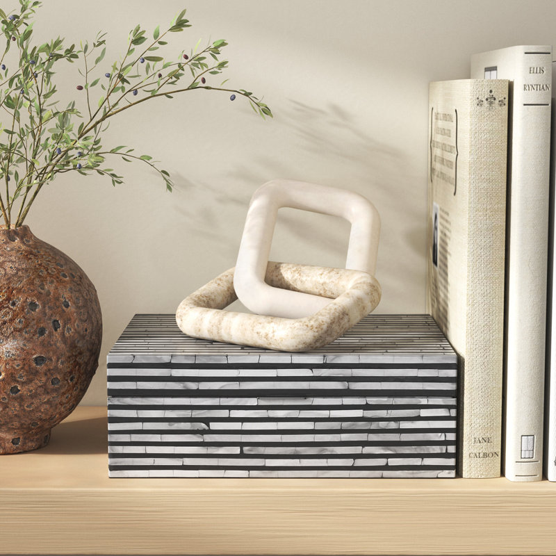 Geometric Interlocking Marble Open Square Shapes Object for Home Decor - Decorative Sculpture Accent for Living Room Decoration - 12"
