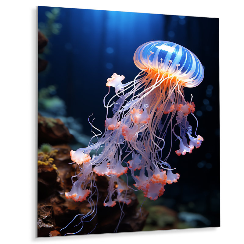 Jellyfish Luminescent Beauty II - Jellyfish, impression d'art mural en métal, H 32 po x l 16 po x P 1 po