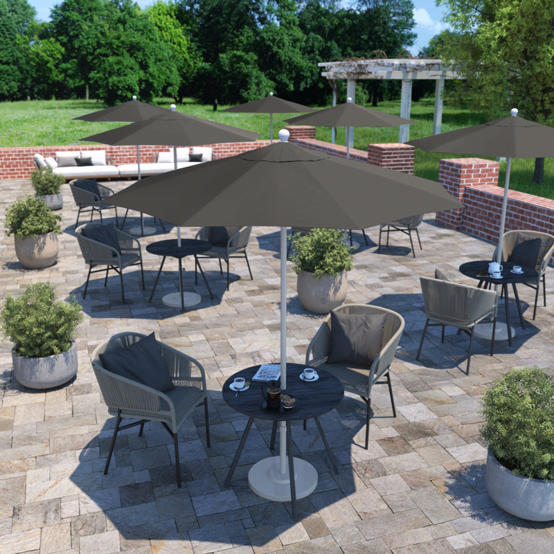 Parasol de marché 90 po Sunbrella, Blanc mat, Toile gris anthracite Sunbrella®