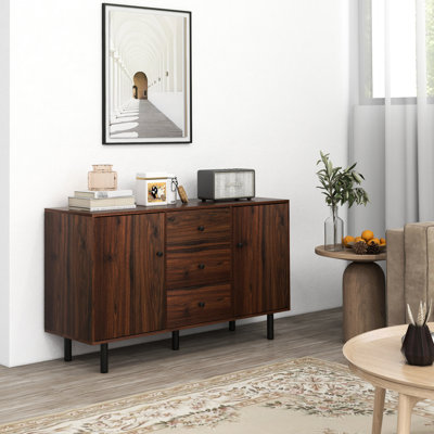 Buffet de salon rustique brun, 3 tiroirs et 2 placards, tablettes réglables pour le vestibule, la cuisine, l'armoire de cuisine avec rangement, tablettes, tiroirs, brun,
