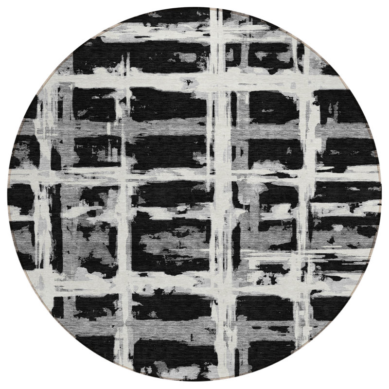 Mahaney Washable Striped Indoor / Outdoor Rug, Round 8'