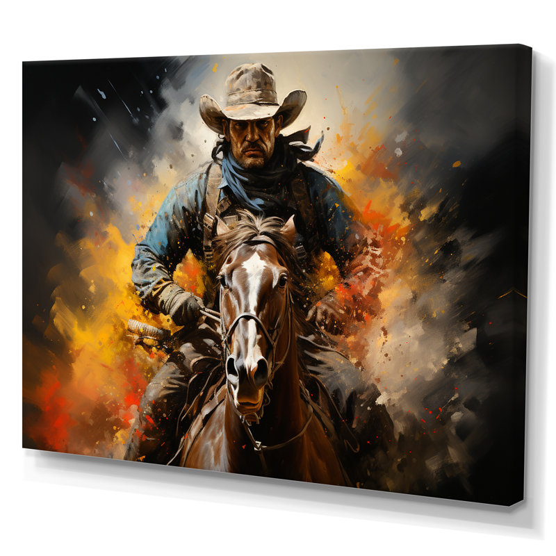 «Western Rodeo Spirit Pointillism Art», reproduction d'art sur toile, Toile tendue, H 34 po x l 44 po x P 1,5 po