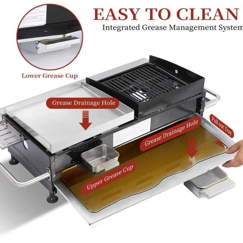GRILL DEPOTS Gas Grill and Griddle Combo, 4-Burner Propane Grill with Cast Iron Grates and Stainless Steel Griddle, 40,000 BTU Tabletop Grill for Outdoor BBQ, Camping and Tailgating
