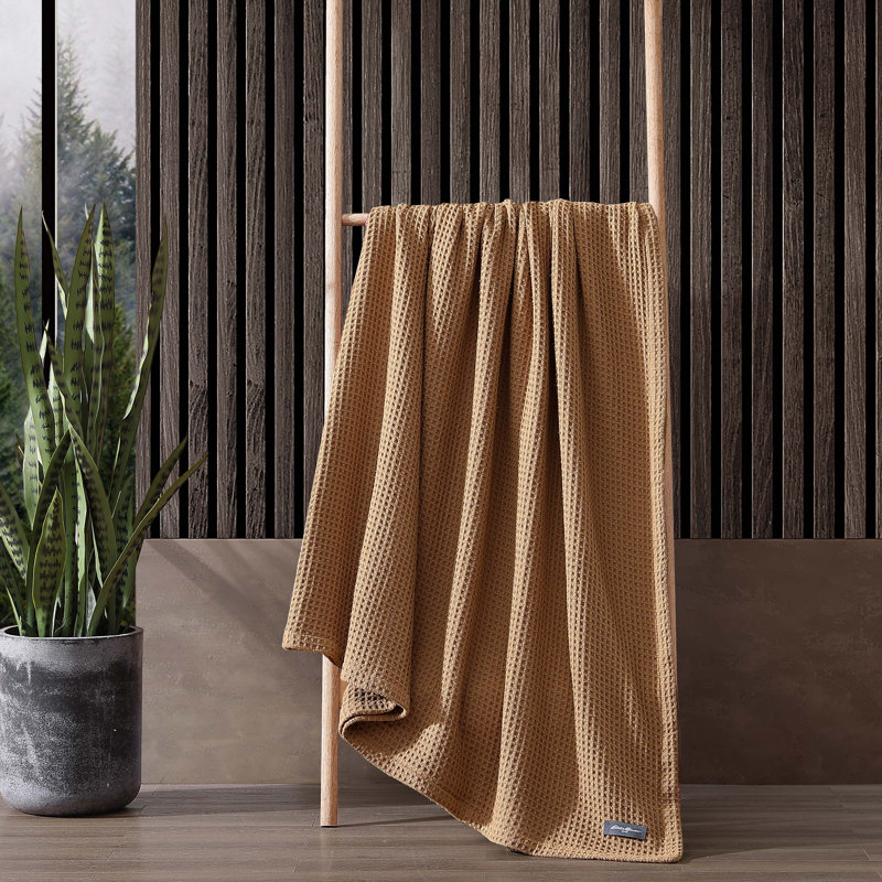 Eddie Bauer Solid Waffle Cotton Reversible Blanket, Brown, King