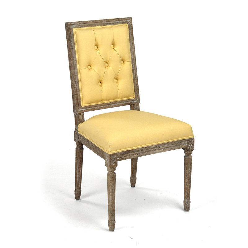 Bodil 20'' H Tufted Linen Upholstered Side Chair, Yellow