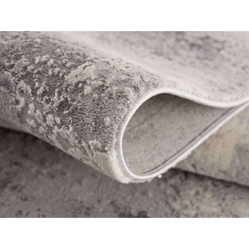 Abstract Gray/Black Area Rug, Rectangle 7'9" x 10'9"