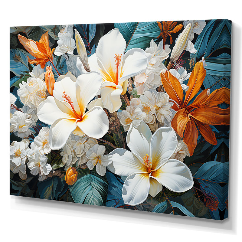 Fleur de plumeria beige et blanche, Toile tendue, H 24 po x l 32 po x P 1 po