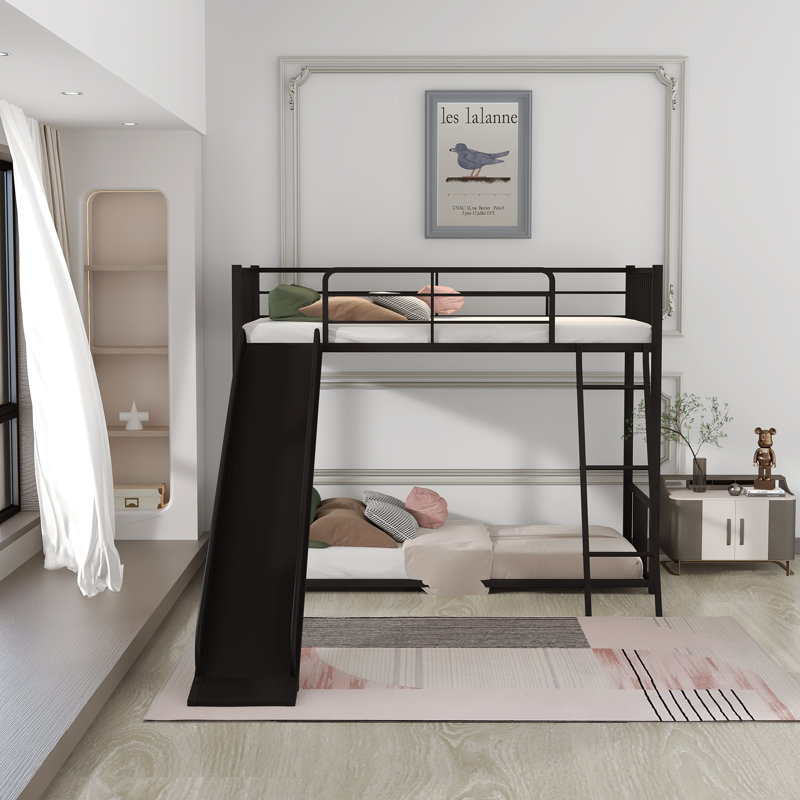 Abryanna Kids Twin Over Twin Bunk Bed, Black