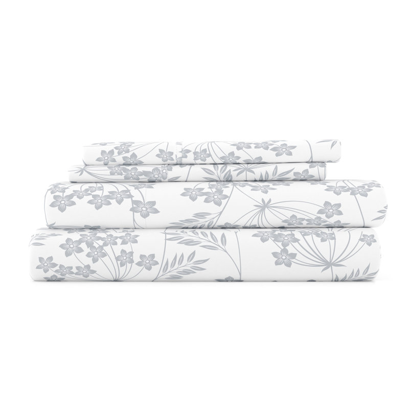 Full Size Blue Floral Microfiber Deep Pocket Sheet Set
