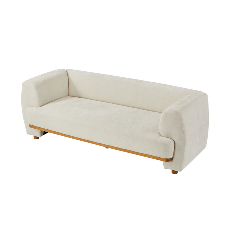 Canapé rembourré moderne de 79 po avec base en bois et dossier de soutien Skylar, Beige Chenille