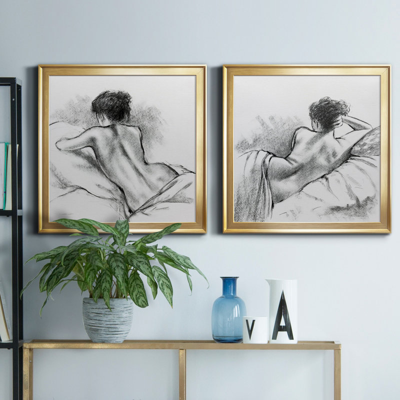 Doux dimanche I - impression sur toile encadrée 2 pièces, Or, H 17,5 po x l 35 po x P 1,5 po