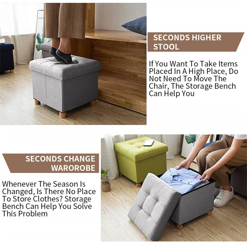 38cm Wide Solid Colour Footstool Ottoman, Grey