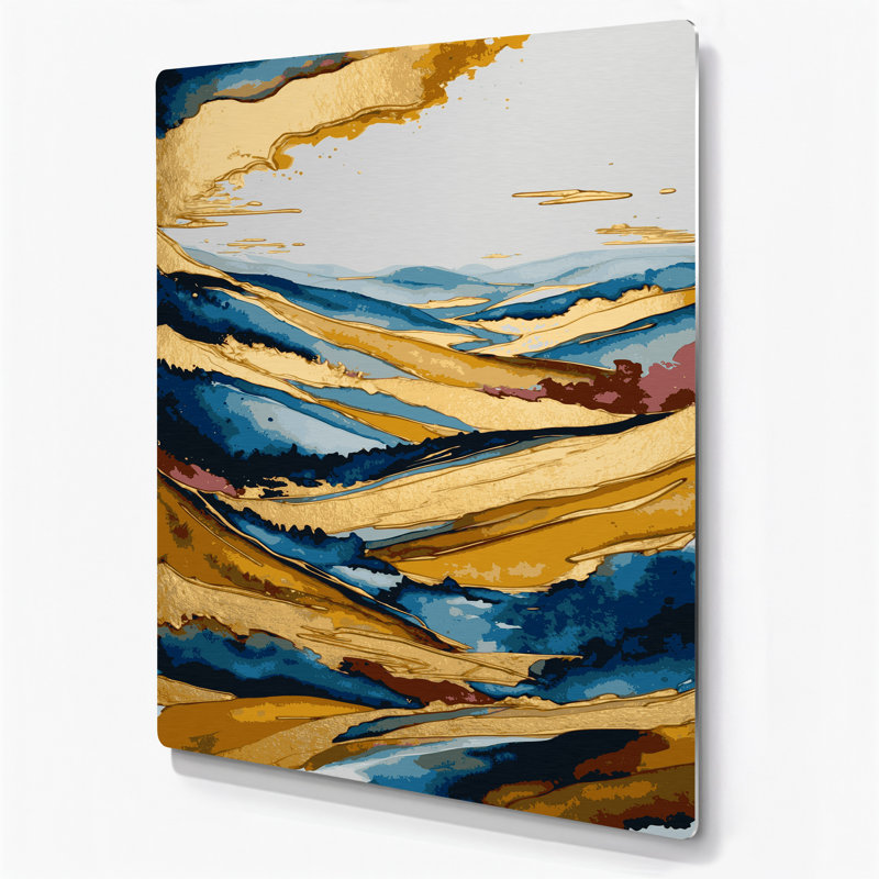 Aquarelle paysage 91, art mural en métal beige, H 10 po x l 8 po