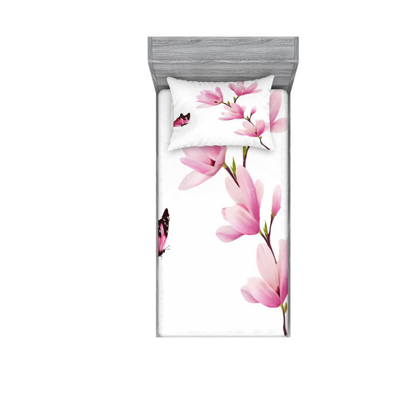Microfiber Floral Sheet Set, Twin XL Sheet Set with Fitted Sheet