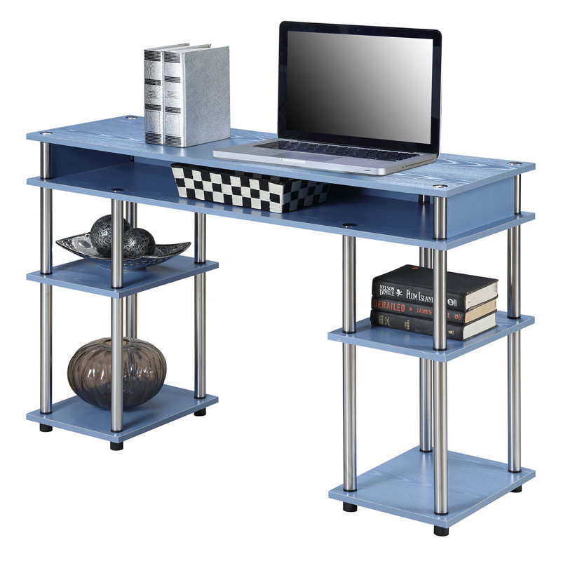 Bureau d'écriture avec tablettes sans outils Edwin, Bleu / mâts argent