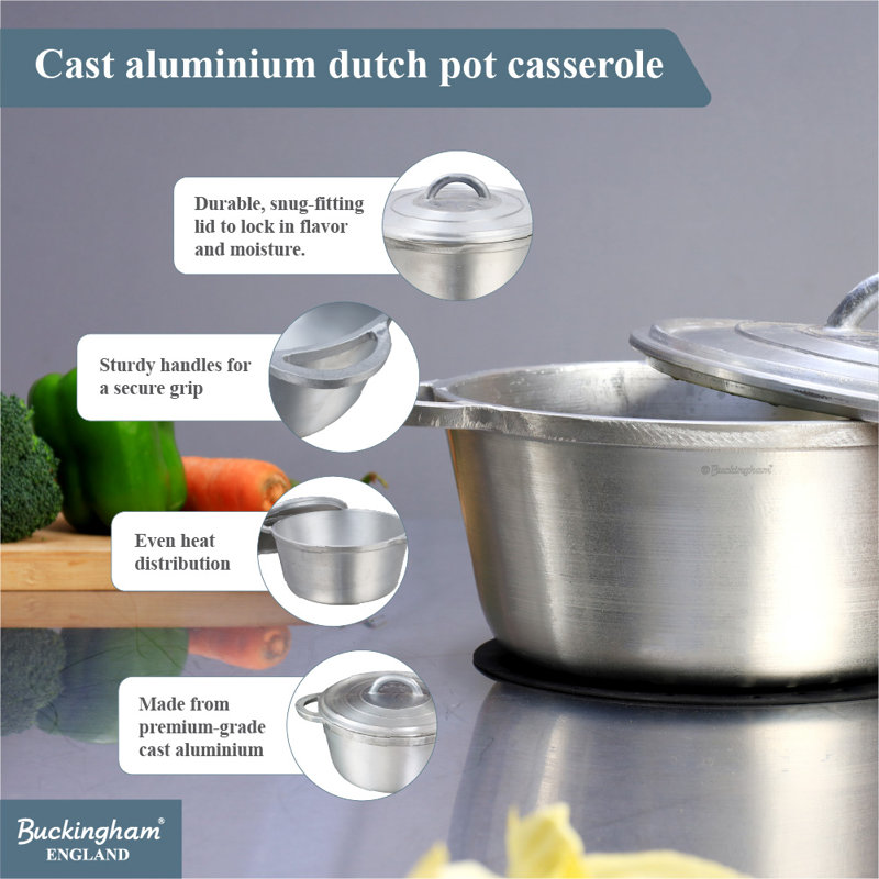 Buckingham Dutch Pot Aluminium Casserole with Lid, 2 litres