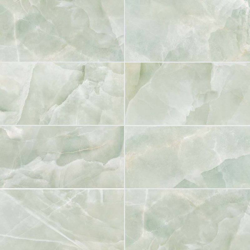Geo Lush 12" x 24" Onyx Polished Porcelain Tile, Glossy Jade