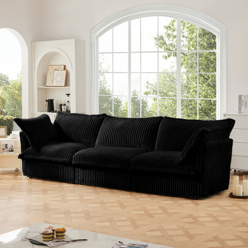 Canapé à housse, H 34,6 po x l 120 po x P 33 po, 3, Velours côtelé noir