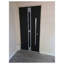 Porte avant en acier pré-suspendue à l'avant / deux en émail noir 1755/2 fenêtres extérieures latérales et supérieures / inserts en acier inoxydable simples peints modernes - l 12 + 36 + 12 po x H 80 + 16 po - droitier-111445070-111445071