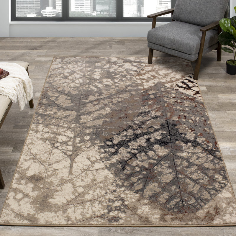 Abbey Floral Cream/Gray Area Rug, Rectangle 5'1" x 7'7"