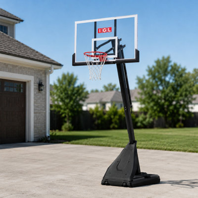 IGL Height Adjustable Portable Outdoor Basketball Hoop, 54" Shatter-Resistant Pc Backboard, Extra-Wide Base For Stability And No Wobbling, Ideal For Driveways, Yards, And Backyards