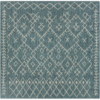 Tapis d'intérieur / extérieur oriental sarcelle / kaki Hongming