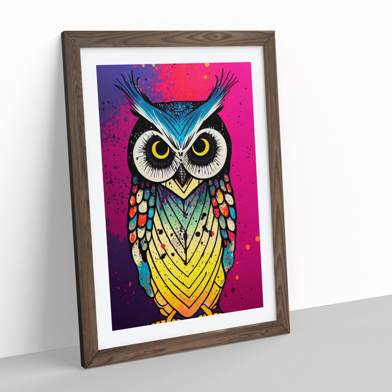 Owl Paint Splash No.5 - Framed Print, 64cm H x 46cm W x 2cm D, Walnut Framed
