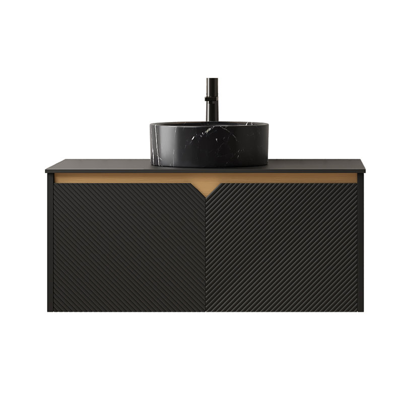 Meuble-lavabo élégant avec lavabo, lavabo en céramique noire, conception murale moderne