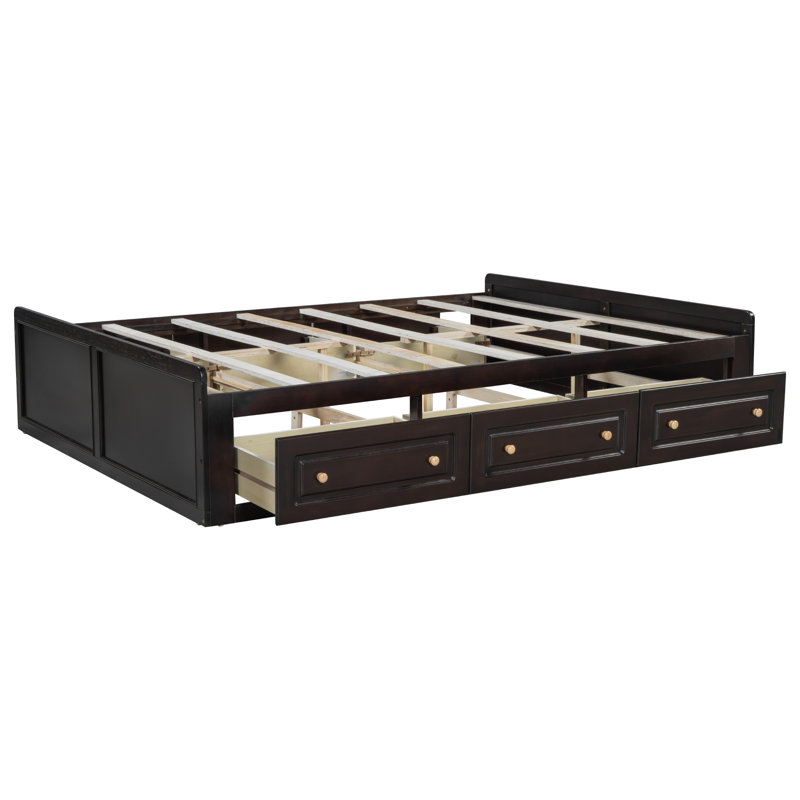 Structure de lit plateforme grand en bois avec 6 tiroirs - Espresso, Espresso