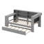 Lit de jour simple avec lit gigogne, tablettes de rangement et bureau, lit d'angle en bois avec tête de lit tapissier à DEL et station de charge-1391084287