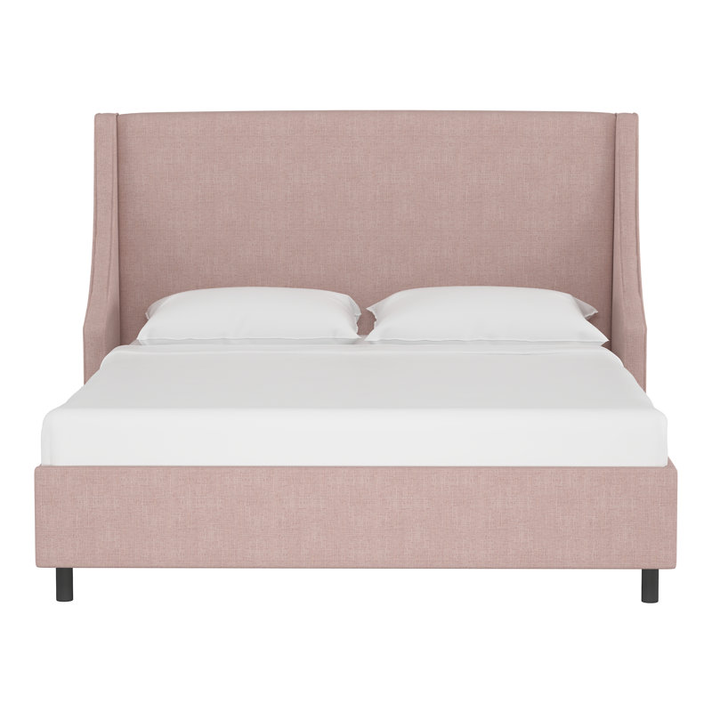 Lit plateforme tapissier à profil bas Anderson, Très grand, Lin quartz rose texturé Zuma