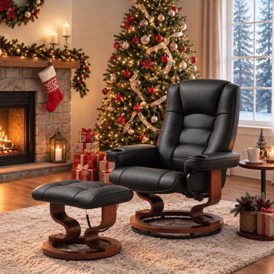 Leather Heated Massage Recliner Chair with Ottoman