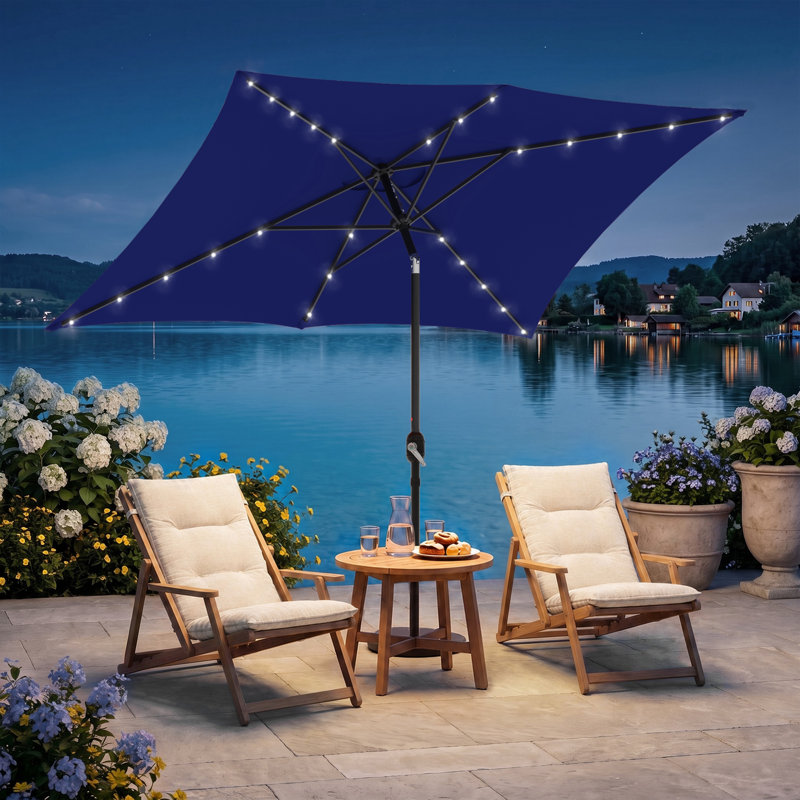 Buono 10' x 6.5' Rectangular Lighted Market Umbrella, Navy Blue