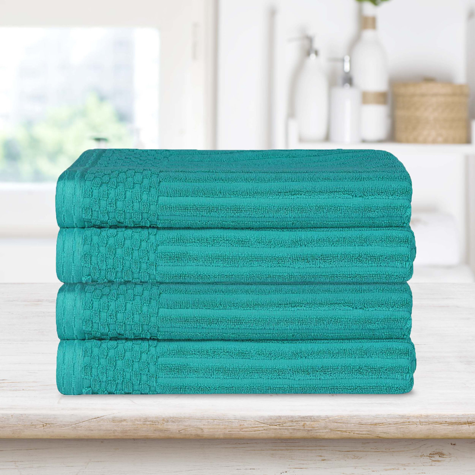 Ribbed Cotton Bath Towel, Turquoise
