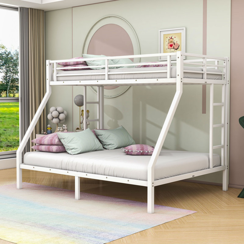 Metal Frame Bunk Bed With Slats And Ladder, Twin XL Over Queen, White