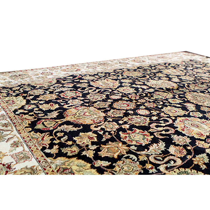 Tapis noir / crème / brun noué à la main de haute qualité
