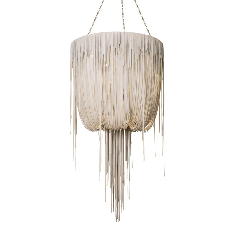 Leather Fringe Chandelier, 71" H x 40" W x 40" D, 4