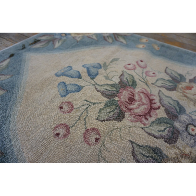 Antique American Hooked Canada Ivory 1935 Rug