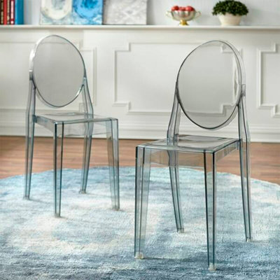 Alfonzo moderne contemporain Art déco empilable empilable en acrylique moulé Luctie photographie chaise de salle à manger bureau sans accoudoirs côté patio intérieur extérieur