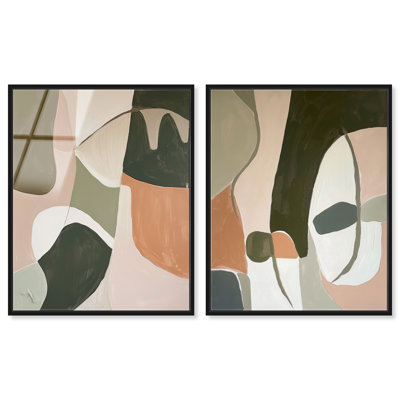 Ensemble de décoration murale Diptych Elements, reproduction d'art encadrée par Art Remedy, cadre noir, 36 x 45