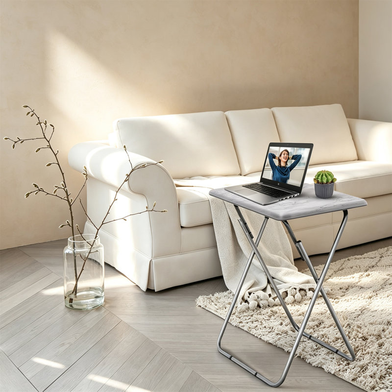 TV Tray Table 2 Set, White Marble