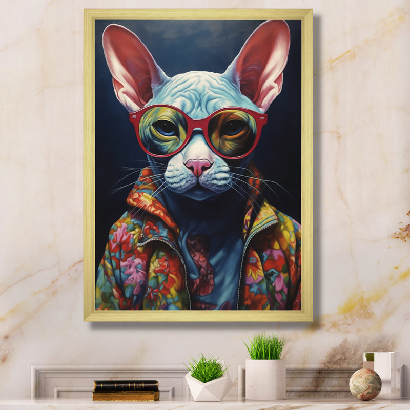 «Cool Cat With Sun Sun II», reproduction sur toile encadrée, H 20 po x l 12 po x P 1 po, Encadrement doré