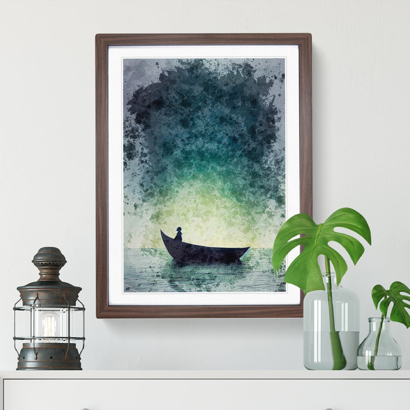 XV1022-491X Alone In A Boat - Print, Walnut Framed Paper, 66cm H x 48cm W, White