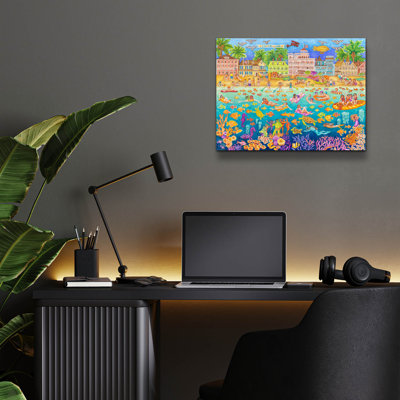 Art mural en verre Highland Dunes «Tropical Swim Party» par Andrea Strongwater