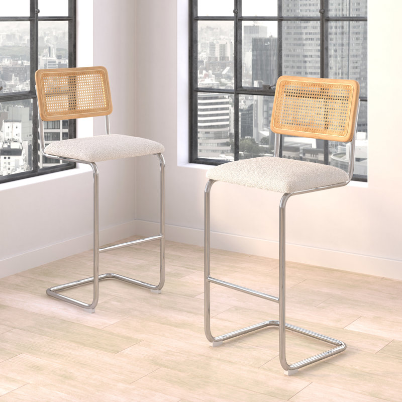 Walsh Boucle Bar & Counter Stool, Bar Stool (30” Seat Height), White Boucle/ Chrome Frame