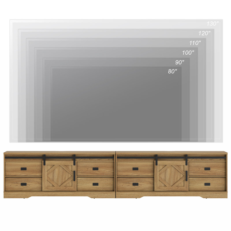 Laziza Farmhouse 2 In 1 TV Stand For Up To 130" Tvs, Wood Entertainment Center With 8 Drawers And 2 Sliding Barn Door