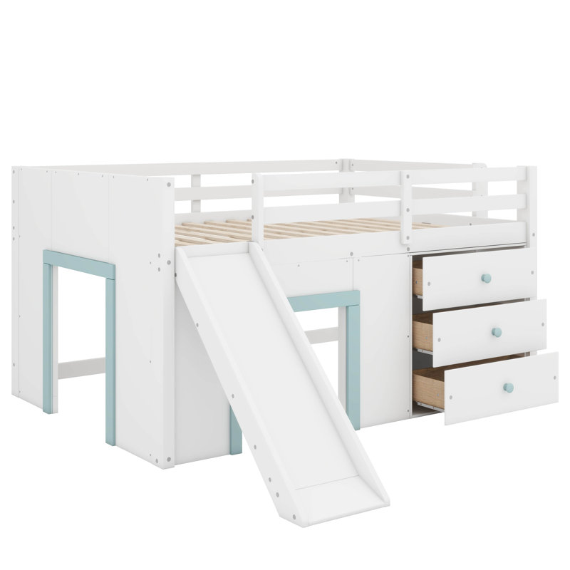 Lit mezzanine double avec rangement, Blanc